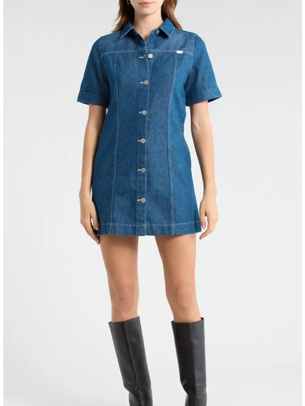 NEW AG Glenn Denim Shirtdress Short Sleeve Button Front L $275